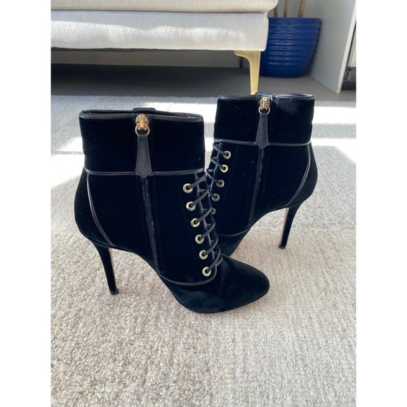 Aquazzura Elena Velvet Ankle Lace-Up Boots in Black Size 36 - Picture 5 of 11
